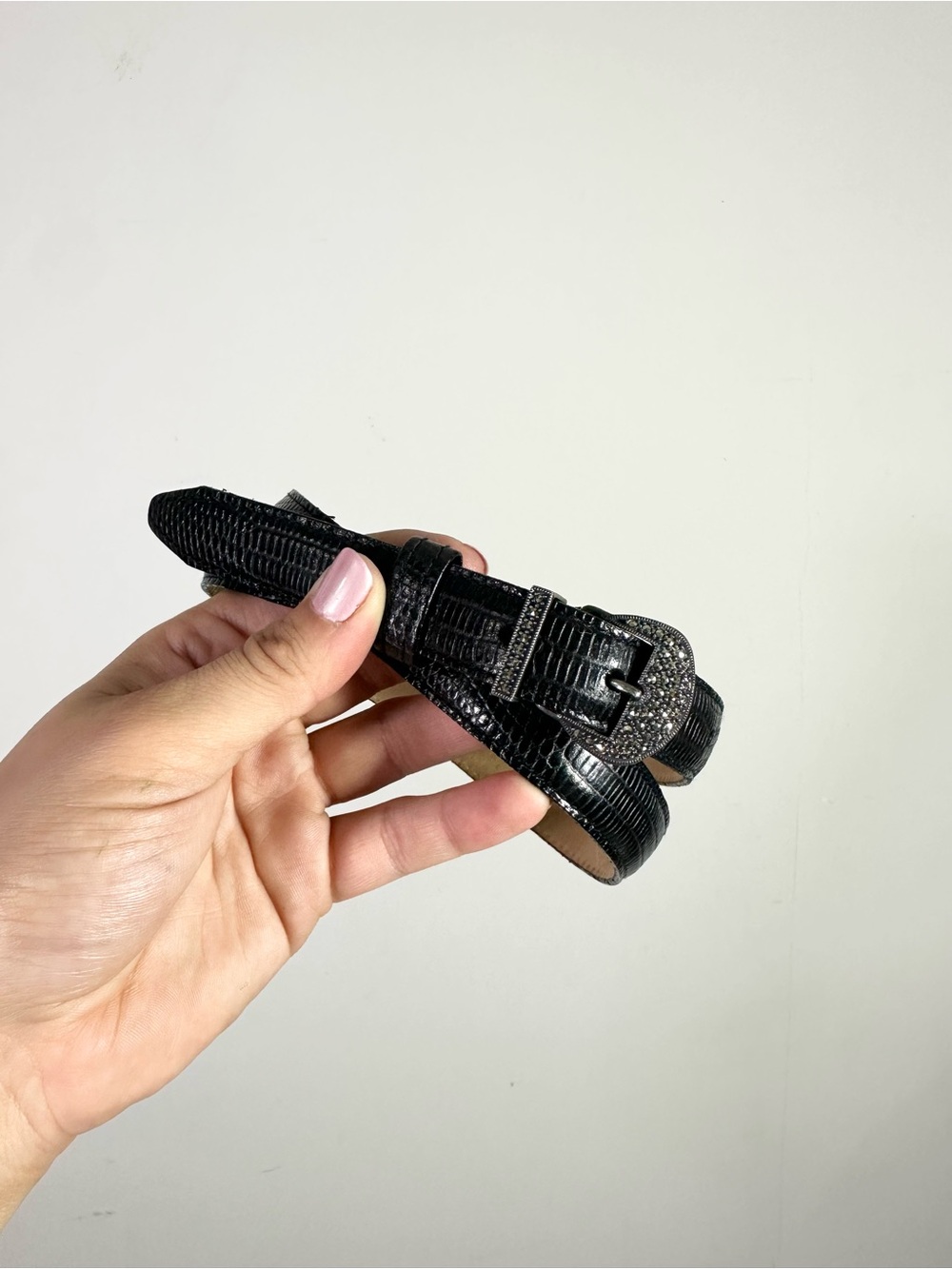 Vintage Judith Jack Black Embossed Leather Belt
